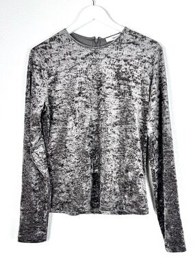 FRAME crushed velvet long sleeve fitted crewneck top size